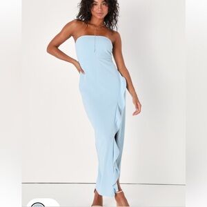 Lulus After Hours Light Blue Strapless Dress
